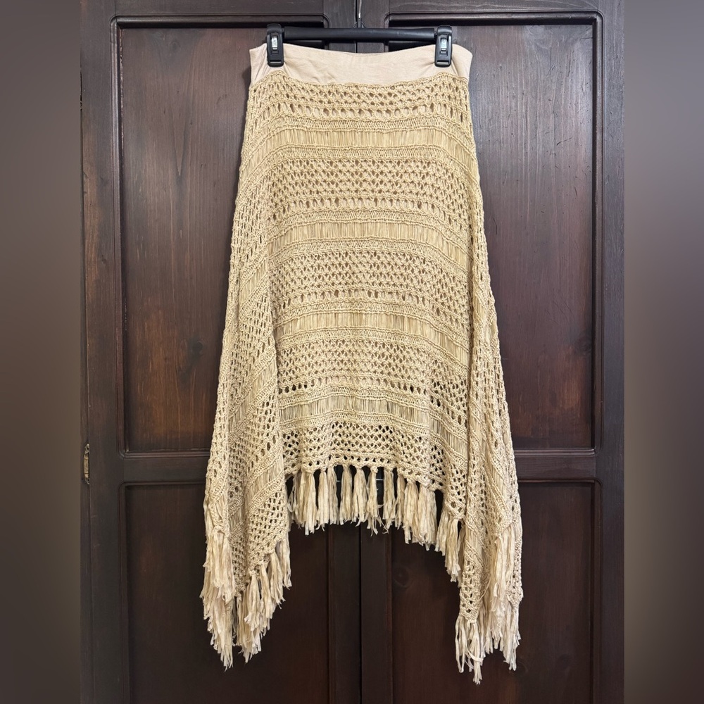Chico's Crochet Fringe Woven Handkerchief Skirt Chicos Size 1 Cottagecore - Picture 4 of 11